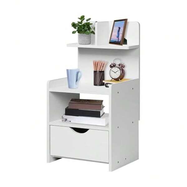 Bedside Table Bedside Cabinet Bedroom Furniture Storage Bedside Drawers Suitable For Bedroom Living Room Hallway Bathroom White 60x32.5x25.5CM
