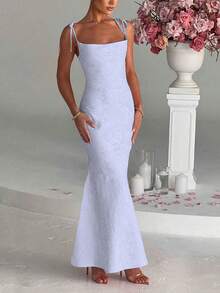 1件装女士时尚性感纯色修身打结吊带连衣裙