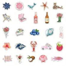 50 pièces Autocollants artistiques style méditerranéen PVC, Cadeau dessin animé, Décoration, Scrapbooking, Ordinateur portable, Bagage, Guitare, Tasse d'eau, Étui de téléphone, DIY Décalque, Fournitures scolaires, Rentrée scolaire - défaut - Voir 9