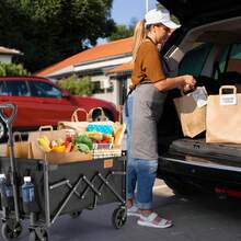 Carrito plegable con capacidad de 220 libras, ligero y portátil carrito de compras plegable con ruedas para camping, deportes, playa y compras - Gris - Ver 9