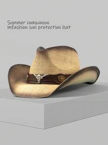 1pc Bohemian Bull Retro Pattern Casual Rivet Decorated Hat, Suitable For Western, Beach, Sun Protection, Unisex All-Match Commuter, All Season - Teardrop Hat - View 17