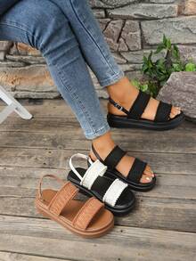 Sandali con suola spessa per l'estate, comodi e versatili, scarpe casual da spiaggia stile inglese con cinturini colorblock e suola piatta