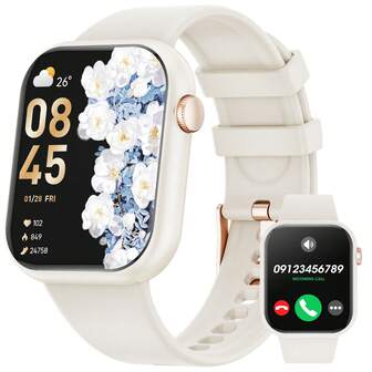 Hwagol 2025 升级版智能手表（接听/拨打电话），1.85 英寸显示屏，230mAh 电池容量，适合男性和女性，健身追踪器，多种运动模式，步数卡路里计数器，睡眠监测器，心率监测器手表，兼容 Android 和