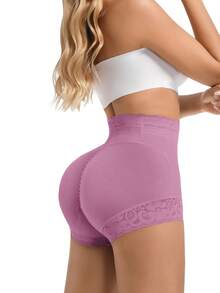 1pc Women High Waist Shapewear Shorts, High Waist Butt Lifting & Tummy Control Shorts, Lace Trim Shapewear Shorts For Daily Wear - Purple - View 10