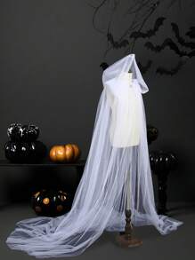 1Pc White Elegant Cloak,Gauze Vintage Hooded Cloak,Premium Classic Cape,Theme Events Supplies,Bridal Cloak,Cosplay Supplies,Stage Performance Costume,Halloween Party Decoration,Trick Or Treat Decoration For Halloween,Holiday Party Supplies