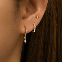 3pcs Stainless Steel Cartilage Earring Set, Women's Gold Color Ear Cuff Studs, Fashion Jewelry - 3pcs Earrings Set - View 10
