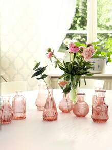 12 Pcs/Set Vintage Pink Glass Vases, Transparent Glass Small Flower Vase Set