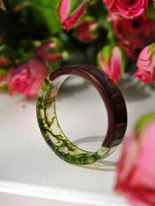 1pc Handmade Dried Flower Resin Ring For Women, Unique Design - Wood - View 4