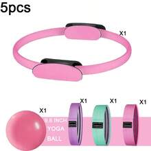 5pc Pilates Ring Set Includes Yoga Ball & Resistance Bands, Booty Lifting Home Workout Equipment - Multicolor - View 6