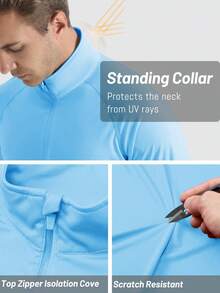 KEFITEVD Men's Long Sleeve Athletic Shirts 1/4 Pullover Zip Sun Protection Rash Guard UPF 50+ Outdoor Running T-Shirts - Waterfall Blue - View 4