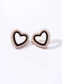 1 paire de boucles d'oreilles style vintage avec pendentif en forme de cœur et faux diamants verts, convient pour le banquet et les tenues de mariage