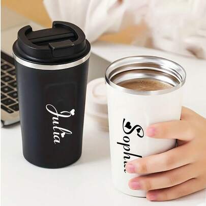 1 pieza Taza de café personalizada de acero inoxidable, mantiene las bebidas calientes y frías, taza de latte portátil de alta gama europea, taza de viaje de acero inoxidable de doble pared al vacío unisex, vaso aislado reutilizable de 17oz/500ml, regalo personalizado con nombre adecuado para café, té, bebidas frías, mejor regalo de cumpleaños, graduación, Navidad, aniversario para ella/él, esposo, esposa, hermana, organizador de viaje