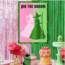 1 set, Juego de fiesta de "Clava la escoba en la bruja" de cartón, póster con tema mágico de fantasía en rosa y verde, 50 x 69 cm, para actividades de fiesta de cumpleaños, suministros de celebración con tema de Halloween