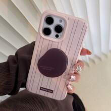 GUCADI 1pc Vertical Striped Elegant Protective Case With Coffee Bean Holder, Retro Brown Holder, High-Quality Gift Compatible With IPhone 16/15/14/13/12 Series, Anti-Drop Waterproof Shockproof Scratch Resistant - Pink - View 9