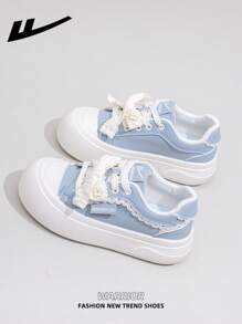WARRIOR WARRIOR 1 Paar Casual Skateboard-Sneakers für Damen, atmungsaktive flache Sommerschuhe für draußen, vielseitige, leichte, vom Skateboard inspirierte Sportschuhe, modische und bequeme Canvas-Sneakers mit dicken Sohlen, Streetstyle
