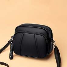 Solid Color Fashionable Rivet Zipper Women's Mobile Phone Bag Simple Soft Leather Shoulder Crossbody Small Square Bag Handbag - màu nâu - Xem 9