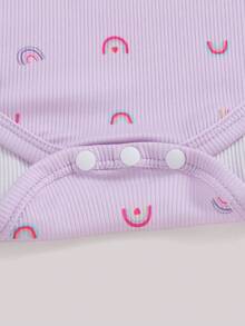 Conjunto de 5 piezas de bodys casuales y suaves con diseño de triángulo para bebés niñas, para primavera/verano - Morado - Ver 6
