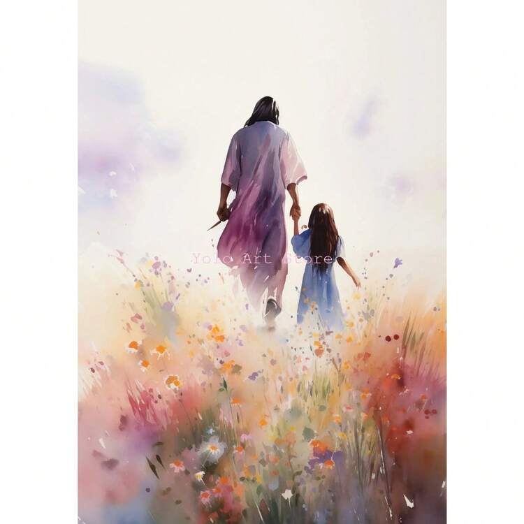 1 pieza Impresión en lienzo de Jesús rezando con una oveja, arte de pared cristiana para la decoración de la sala de estar, póster opcional con marco - Multicolor - Añade 91