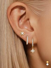 1/3 Stücke Set Kleine Creolen Ohrringe für Frauen in Goldplattierung, glänzende Stern-Creolen mit Kubikzirkoniabesatz für Ohrknorpel, Ohrpiercing-Schmuck für Frauen und Mädchen als Geschenk