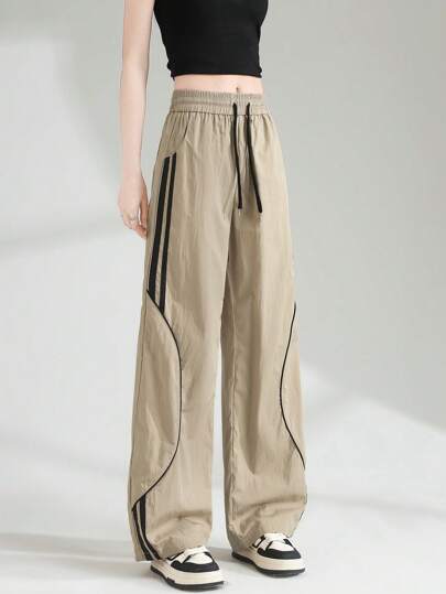 抽绳撞色口袋宽松休闲裤