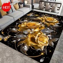 Grand tapis de sol, collection 2025, motif rose doré personnalisé, style minimaliste moderne, fabriqué à partir de matériau en velours de cristal haute technologie avec une surface tricotée haute densité résistante à la décoloration, à l'abrasion et facile à nettoyer. Décoration d'entrée, salle de bain, décoration de cuisine