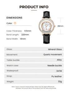 TIRENSE 1pc Elegant Rhinestone Leather Watch Waterproof Quartz Movement Fashionable Women's Watch