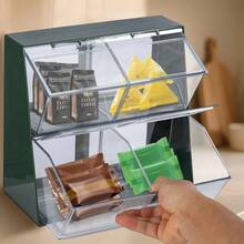 Station Multifunctional Tea Bag Storage With Lid Double Layer Four Grid Tea Bag Storage Box Suitable For Kitchen Bedroom And Office Desktop - Green - View 6