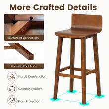 Lifezeal Juego de taburetes de bar de madera de 2/4 de 73 cm con respaldo y asiento macizos, sillas de bar de mediados de siglo - Marrón - 4 piezas - Ver 6