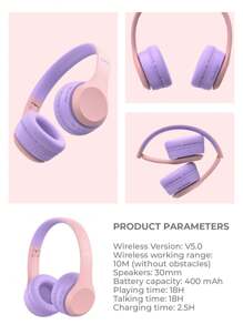 havit Słuchawki dla dzieci z portem udostępniania, bezprzewodowe słuchawki dla dzieci, poziom głośności chroniący słuch 85 dB, przyjazne dla skóry słuchawki nauszne z wbudowanym mikrofonem do iPada/tabletu/samolotu, niebieskie, czas odtwarzania 18 godzin