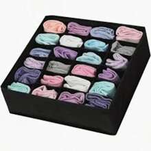 1PC Socks And Underwear Storage Box- Black 24-Grid Fabric Drawer Organizer Set For Socks And Underwear, Collapsible Closet Storage Box With Multiple Compartments, Space-Saving Organizer Bins For Dressers And Wardrobes, Non-Woven Fabric With Sturdy Cardboard Insert, Perfect For Organizing Bras, Underpants, Socks, And Scarves, Storage Boxes With Individual Slots. Bedroom, Organizer, Home Storage, White T Shirt Women, Black Pants Women, Ladies Winter Clothes, Dress,
