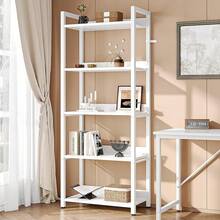 Librero de 5 Capas,Estante de 5 Niveles con Respaldo semicerrado,155CM Librero Minimalista,Cajón de Tela librero Organizador,Adecuado para Dormitorio y Sala de Estar(Blanco) - Blanco - Ver 5