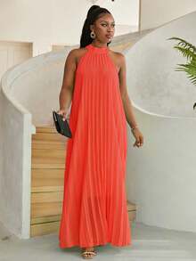 Astrid Plus Size Women's Sleeveless Solid Color Dress, Vacation Style - Burnt Orange - View 2
