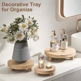 三层圆形木质托盘架，多功能甜点/派对/婚礼/办公室/植物展示架，北欧风格木质底座，文具店、学校、办公室的实用装饰品