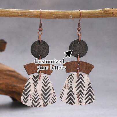 New Bohemian Style Multi-Layer Mix-Match Geometric Wooden Earrings, Fashion Versatile Design