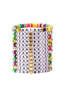 12pcs Set Fashion CCB Soft Clay Resin English Letter & Heart Charm Bracelets, Suitable For Bridesmaids, Daily Wear, Weddings, Engagements, Parties, Gifts For Women