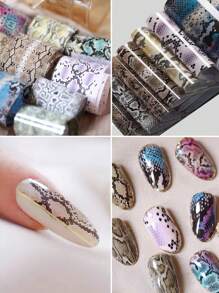 Beautizon Nailartlab 10 Peças Papel Adesivo de Transferência de Estampa de Pele de Cobra para Decoração de Unhas Estilo Punk 5D DIY