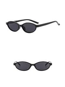 1pc Fashionable Oval Miniframe Fashion Glasses For Women, New European And American Ins Street Snap Personalized Fashion Glasses Preppy Style For Back To School - Brown - View 5