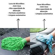 Kit de Lavar Carro Moto Limpeza automotiva Luva +3 Pano Microfibra - Multicolorido - Visão 2
