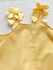 Summer Cute Woven Solid Color Camisole Dress For Girls - Yellow - View 4