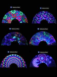 1pc Large UV Rave Hand Fan, Bamboo Frame, Suitable For Parties, Music Festivals, Performances And Gifts - Multicolor - View 5