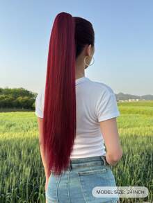 Claw Ponytail Extension 26 Inch Red Straight Clip In Hair Extensions Soft Natural Looking Synthetic Hairpiece For Women - Red - View 3