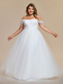 EVERPRETTY 优雅高贵露肩舞会礼服婚纱，适合订婚仪式、海滩婚礼、舞会派对 - 白色 - 查看 5