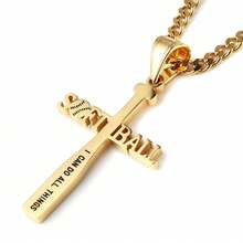 1pc Punk Style Baseball Bat & Cross Pendant Necklace, Titanium Steel Letter Minimal Stainless Steel Unisex Necklace - Multicolor - View 8