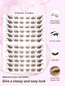 72 sợi mi giả dày và cong hình chữ C, màu nâu, dùng để tự nối mi, tự nhiên và dày dặn, mi giả kiểu mắt mèo, mi giả làm dài mi, 10-16mm, mi giả từng sợi, mi giả riêng lẻ. - màu nâu - Xem 6