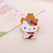 Sanrio 1 pieza/Set de 7 Broches de Hello Kitty de Sanrio, alfileres de esmalte de gato blanco de dibujos animados de Sanrio, insignias de metal estilizadas de animales, accesorios para bolsos y ropa.