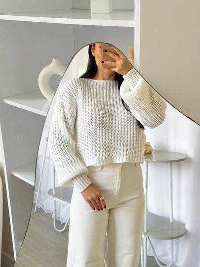 Blusa Feminina Tricot Maxi Cropped Inverno Lançamento Basica  Simples  Casual  Tecido tipo lã  Malhado