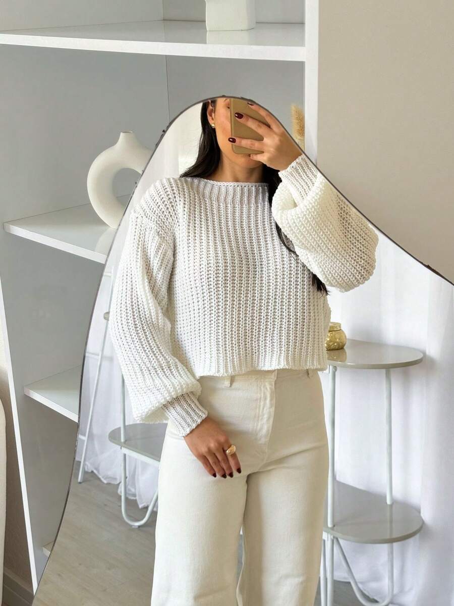 Blusa Feminina Tricot Maxi Cropped Inverno Lançamento Basica  Simples  Casual  Tecido tipo lã  Malhado