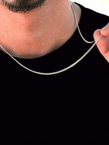 Men's Stainless Steel Necklace Chain 60cm 2.5mm 925 Silver Plated - Bạc - Xem 1