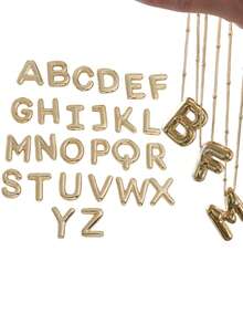 1 件不锈钢和铜粗字母气球泡泡首字母吊坠项链，适合女士，手工制作，表面有轻微痕迹，适合非完美主义者