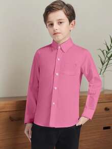 6-16 Years Old Boys' Long Sleeve Shirt, Wedding Formal Attire, Party Shirt, With Pockets, Pink - Pink - View 3